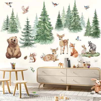 Imagen del producto de Calcomanías adhesivas para pared, diseño de árboles, animales, 1 juego, para habitaciones infantiles