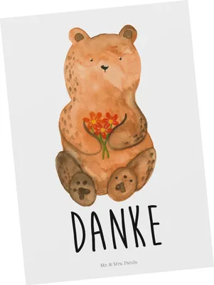 Produktbild von Mr. & Mrs. Panda Postkarte Bär Dankbar - Weiß - Geschenk, Danke, Grußkarte, Postkarten, Blumen, Fotokarte, Ansichtskarte, Teddy, Ansichtskarten, Dankeschön