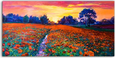 Produktbild von Coloray Acrylbild 100x50  Wandbild Acrylbilder Blume Wiese Bäume Wald bunte Abstrakte