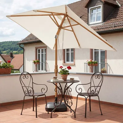 Produktbild von Sekey Rechteckiger Sonnenschirm 200x150 cm Holzoptik, Knickbar, UV-Schutz 50+, Gartenschirm für Balkon und Terrasse, Creme