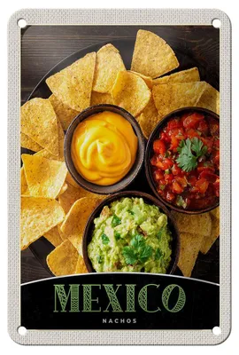 Produktbild von Blechschild Reise 12x18cm Mexiko Nachos Käse scharf Gerichte Schild