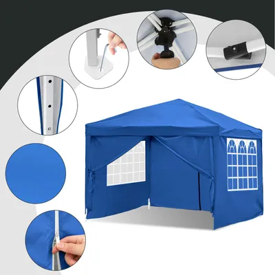 Produktbild von Faziango Pavillon 3x3m Faltpavillon mit 4 Seitenwänden Tasche Wasserdicht UV-Schutz 50+ Pop-Up Gartenpavillon Gartenzelt Partyzelt Blau