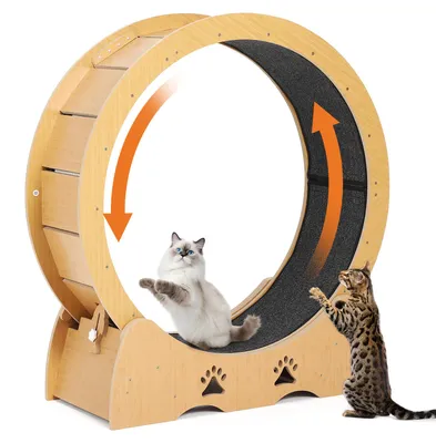 Produktbild von Katzenlaufrad Laufband fš¹r Katzen Holz Natur 87 cm Innendurchmesser Spielrad 72 x 34 x 94 cm