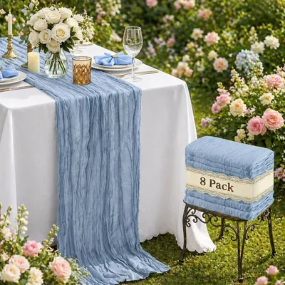 Zdjęcie produktu dla Boho Bieżnik z Cheesecloth - Dusty Blue (89 x 305 cm)