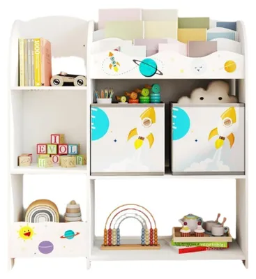 Image de Étagère pour livres pour enfants – Rangement pour jouets – Étagère de rangement – Blanche – Adaptée aux enfants – 93 x 30 x 100 cm