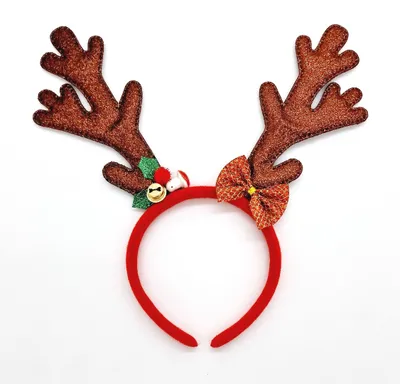 Produktbild von Rentier Reh Haarreif Stirnband Weihnachten Glocken Bling Kopfschmuck Haardeko Glitzer Braun