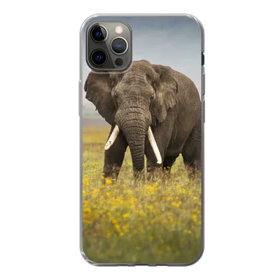 Produktbild von MuchoWow® Handyhülle Schutzhülle Hülle für iPhone 13 Pro Max Elefant - Blumen - Gras - Tiere - Natur Silikon Softcase Handy Hülle - Mobiltelefon
