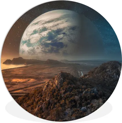 Produktbild von MuchoWow® Rundes Wandbild - Runde Bilder Planeten - Berge - Sterne Ø 30 cm Kreis Wanddekoration Kunststoff - Wandkreis - Wandschmuck - Schlafzimmer - Bilder - Der Kreis - Kunst für die Wohnung - Plastik - Kunstdruck - Wandbild