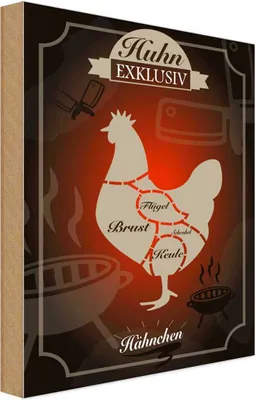 Produktbild von vianmo Holzschild 30x20 cm Fleisch Huhn exklusive Hähnchen Essen Trinken