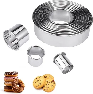 Imagen del producto de Juego de 12 cortadores redondos de acero para pasteles, tartas, fondant, mousse, repostería y decoración de pasteles caseros