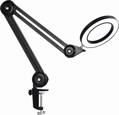 Produktbild von LED-Vergrößerungslampe mit Licht Verstellbare Arbeitsplatzlampe - 5 Dioptrien Lupe - Dreharm - Vergrößerungslinse - Beleuchtete Lupe - Arbeitslampe - Tischlampe - Schreibtischbeleuchtung - Professionelles Vergrößerungsglas