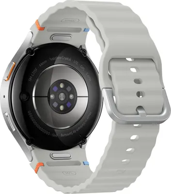 The back of a smartwatch with a light gray band.