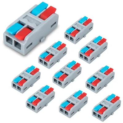 Zdjęcie produktu dla Złącze 2-w-2 z dźwignią, 10 sztuk, do kabli o przekroju 0,2-4 mm², do instalacji elektrycznych