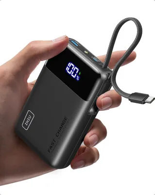 Immagine prodotto di Power bank INIU da 45W, batteria esterna ultra-compatta da 20000mAh con cavo USB-C integrato, ricarica rapida per smartphone, adatta ai voli, accessorio indispensabile per i viaggi