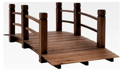 Produktbild von Gartenbrücke aus Holz, Teichbrücke mit Geländer, bis 180 kg, Tannenholz, dunkelbraun, 152,5 x 67 x 48 cm