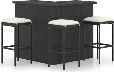 Produktbild von 4-tlg. Gartenbar-Set mit Kissen Poly Rattan Schwarz