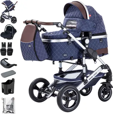 Produktbild von Daliya® BAMBIMO 3in1 Kinderwagen mit i-Size Babyschale, Gummi-Rädern & Aluminiumrahmen, Travel-System mit 2in1-Babywanne/Sportsitz, Kombi-Kinderwagen