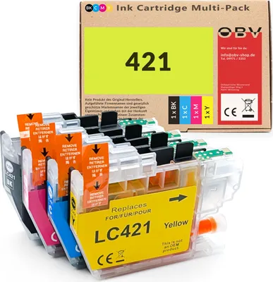 Produktbild von Kompatible Druckerpatronen für Brother LC-421VAL / LC-421 – 4er Set – ersetzt Schwarz Cyan Magenta Gelb – passend für DCP-J1050DW, J1140DW, J1800DW, MFC-J1010DW