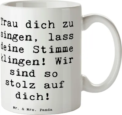 Produktbild von Mr. & Mrs. Panda Becher Spruch Vokale und musikalische Auftritte meistern - Weiß - Geschenk, Lebensfreude, Mutmacher, schöne tasse, Gesang, haferl, Selbstvertrauen, Trost