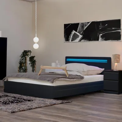 Produktbild von HOME DELUXE - LED Bett NUBE - Dunkelgrau, 180 x 200 cm - inkl. Matratze, Lattenrost und Schubladen I Polsterbett Design Bett inkl. Beleuchtung