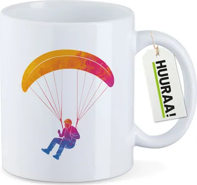Produktbild von Huuraa Kaffeetasse Paragliding Gleitschirmfliegen 330ml Weiß Keramik Kaffeebecher Geschenkidee