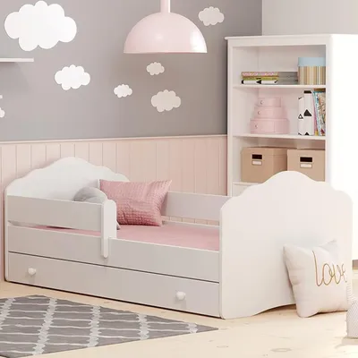 Produktbild von Kinderbett 80x160 cm mit Matratze und Schublade, Lattenrost & abnehmbarer Rausfallschutz Bett für Kinder Bett komplett Set Komplettbett in weiß