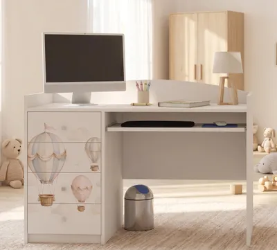 Produktbild von Kinderschreibtisch Schülerschreibtisch Weiß 4 Schubladen | Großer Lerntisch für Mädchen & Jungen | Tolles Design mit Motiv, KI-generiertes Bild