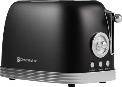 Produktbild von KitchenBrothers Retro Toaster - Toaster - 6 Bräunungsstufen - 2 Extra Breite Schlitze - 815W - Schwarz