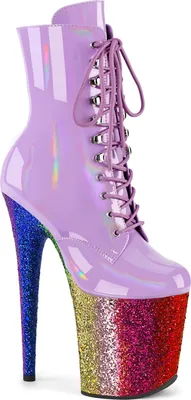 Produktbild von FLAMINGO-1020HG Pleaser Plateau-Stiefelette lavendel Holo Lack Regenbogen Glitzer