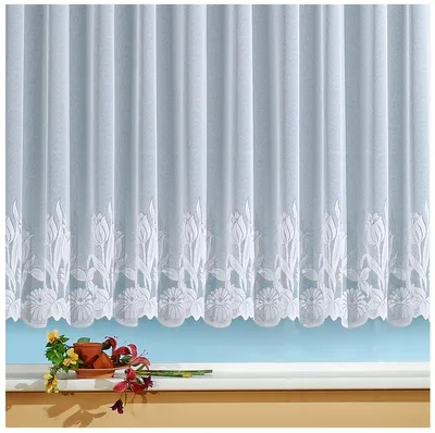 Produktbild von Heimtexland Gardinen Store weiß transparent Kräuselband Vorhang Gardine Blumen Borte Typ69 Höhe 135 cm x Breite 300 cm
