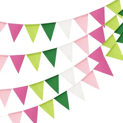 Produktbild von Wimpelkette Outdoor Wetterfest Rosa-Grün-Weiß 12m 3 Stück