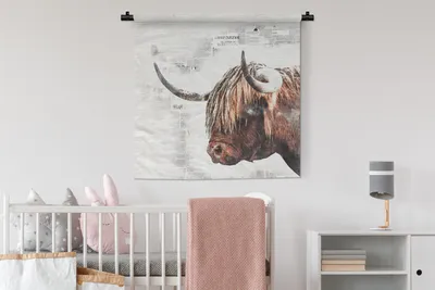 Produktbild von MuchoWow® Wandteppich Wandbehang Schottischer Highlander - Zusammenfassung 90x90 cm Tapisserie Dekoration Wandtuch - Wandaufhänger