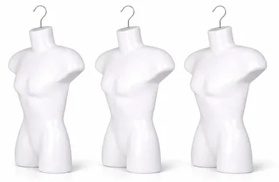 Produktbild von 3 x Torso weiblich Teenager 60 cm – Damentorso Weiß Kunststoff Oberkörper Halbplastik – Mädchentorso Halbschale Damenbody Schaufensterpuppe Haken Dekotorso