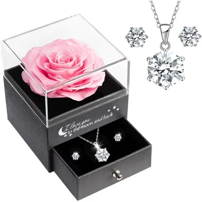 Produktbild von Ewige Rose mit Kette und Ohrringen, 925 Sterlingsilber, Rosa