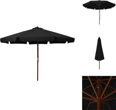 Image de vidaXL Parasol avec mât en bois 330 cm Noir - Parasols & ombrelles