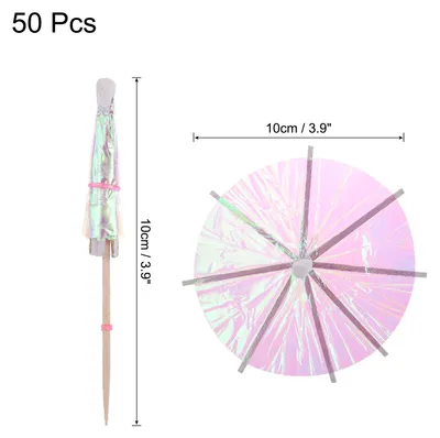 Image de Lot de 50 parapluies coloršŠs pour cocktails, cure-dents, mini parapluies en papier pour boissons, cupcakes, ornementationations de fšºte sur la plage, 9,9 cm