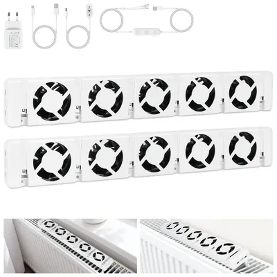 Obrázok produktu pre Sada dvoch zosilňovačov radiátorov, každý s 5 ventilátormi, rozmery 47 cm, s reguláciou, vhodné pre radiátory s výškou 150–200 cm