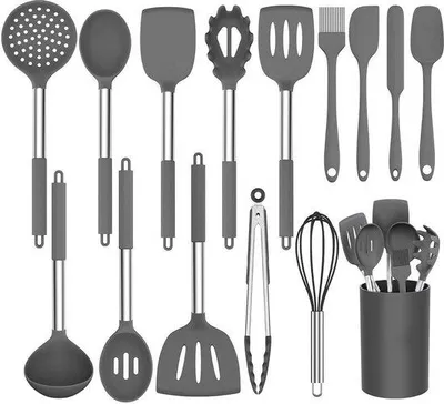 Produktbild von Famanu Küchenhelfer Set 17-teilig - Hochwertige Silikon- und Edelstahlutensilien
