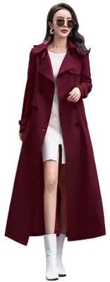Produktbild von ebossy Damen Zweireihiger Trenchcoat Slim Full Length Maxi Long Overcoat, weinro