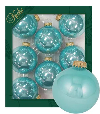 Produktbild von Krebs Glas Lauscha Kugeln im 8er Set - Aquamarin - Christbaumschmuck aus Glas - Unifarbende Kugeln - Größe: 7cm - 20011