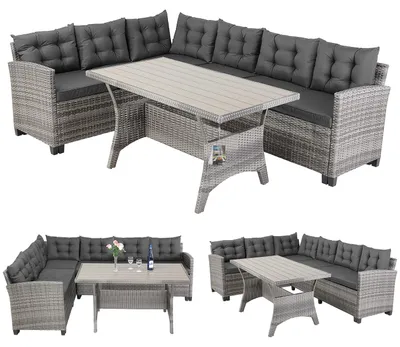 Image de Salon de Jardin en polyrotin Anthracite 6 Personnes Mobilier de Jardin avec Coussins Meuble Extérieur Mobilier de Terrasse Patio