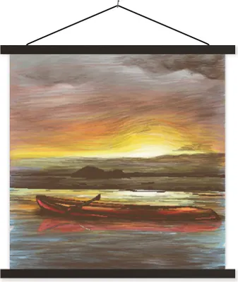 Produktbild von MuchoWow® Textilposter Boot - Meer - Sonne 90x90 cm mit schwarzem Rahmen - Magnetisches