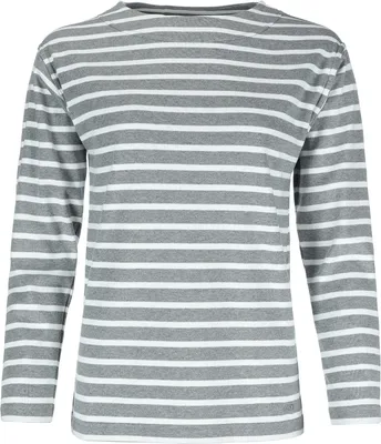Produktbild von modAS Damen Shirt Bretonisches Damenshirt mit U-Boot Ausschnitt - Ringelshirt Streifenshirt Langarmshirt mit Streifen aus Baumwolle in Graumelange/Weiß in Größe 46