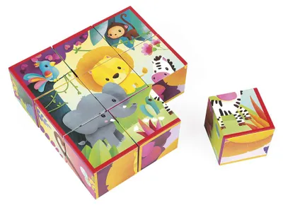 Produktbild von Janod Blockpuzzle - Dschungeltiere - 9 Kartonblöcke - Lernspielzeug