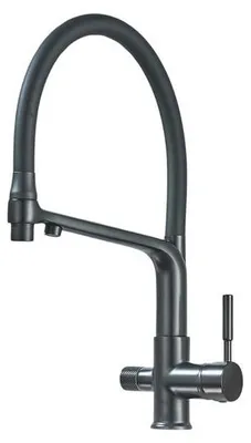 Produktbild von 3-Wege Küchenarmatur Flexible mit Wasserfilter-Anschluss, herausziehbare Brause, 360° schwenkbar, getrennte Wasserwege, Keramikkartusche Schwarz-Matt