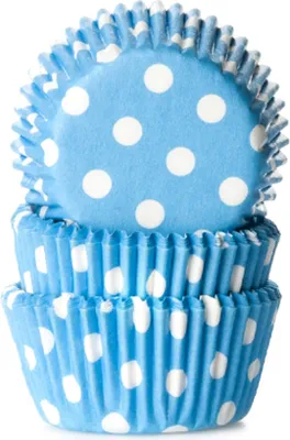 Produktbild von 60 Mini Muffinförmchen blau, weiß gepunktet