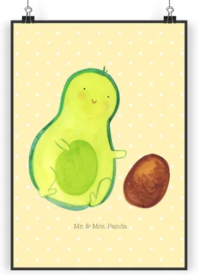 Produktbild von Mr. & Mrs. Panda Bild Avocado Kern rollt DIN A4 - Gelb Pastell - Geschenk, Geburt, drucke, Liebe, Wandbild, Wanddekoration, Baby, Kunstdruck, Plakat, Geburtstag