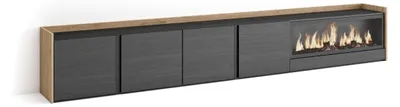 Image de Meuble tv effet bois noir et chêne 315x35x50cm cheminée effet feu XXL