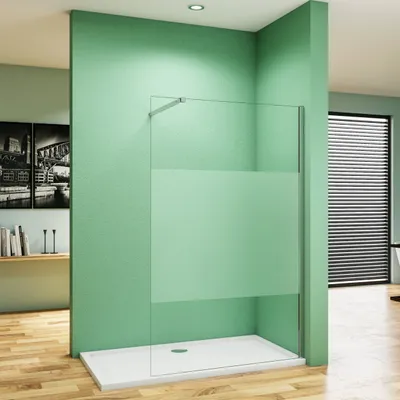 Produktbild von 110x200cm Duschabtrennung Walk In 10mm Nano ESG Milchglasstreifen Duschabtrennung + 73-120cm Stabilisator Höhe 200cm