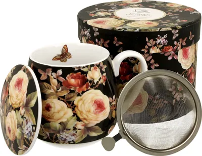 Produktbild von DUO FLORAL Fassbecher 430 ml WARDA mit Teesieb, New Bone China Porzellan
